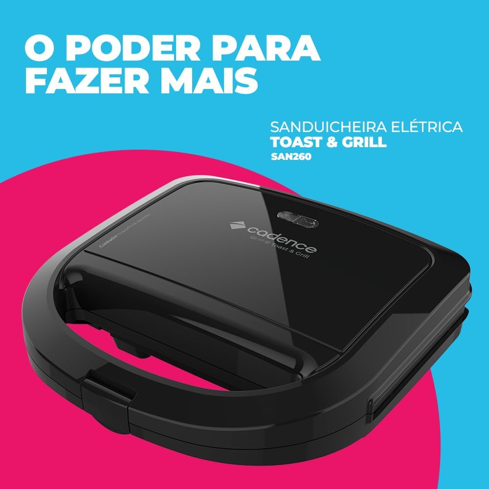 Sanduicheira Elétrica Cadence Toast & Grill, Preta, 750W, 110V, SAN260