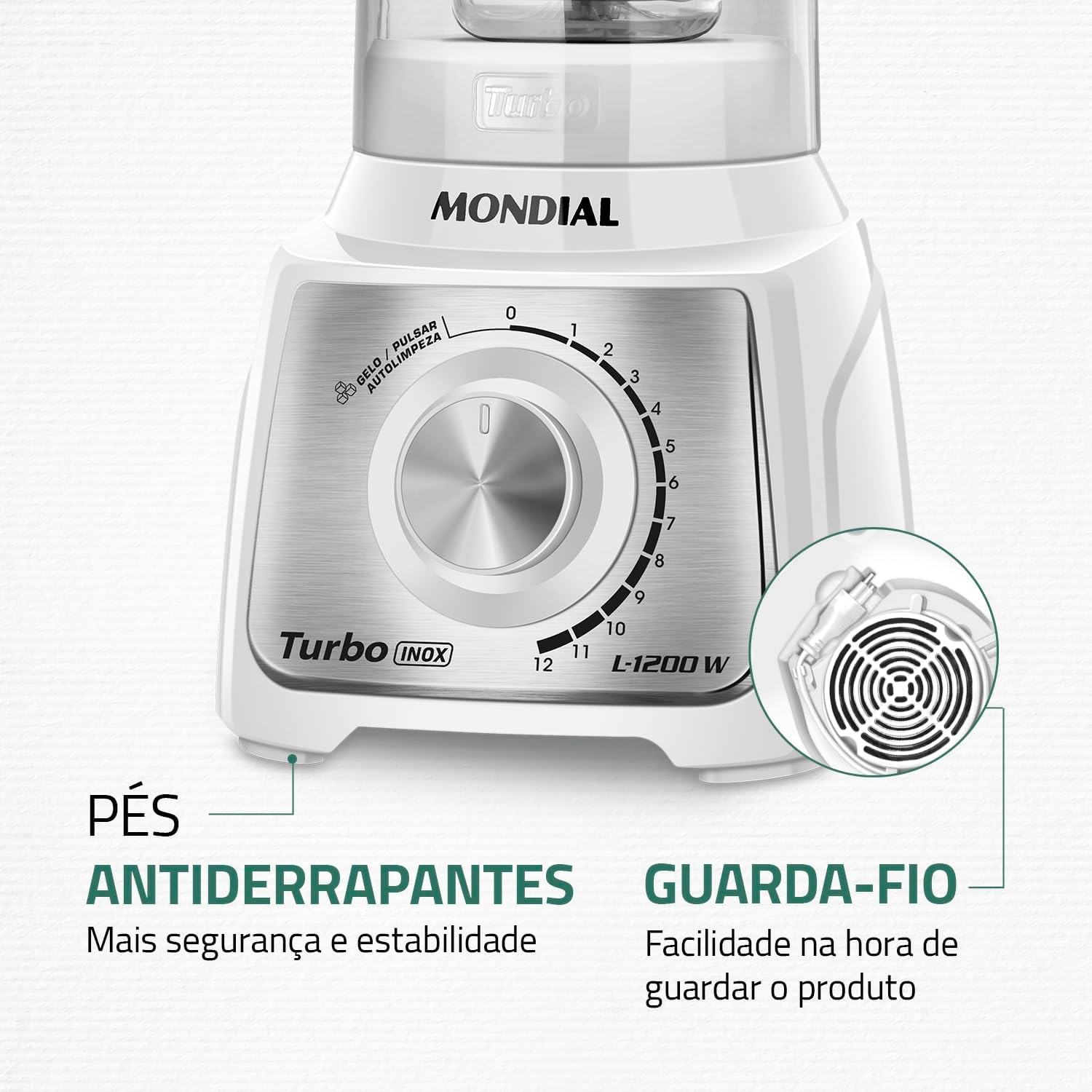 Liquidificador Turbo, Mondial, Branco/Inox, 1200W, 220V - L-1200 WI
