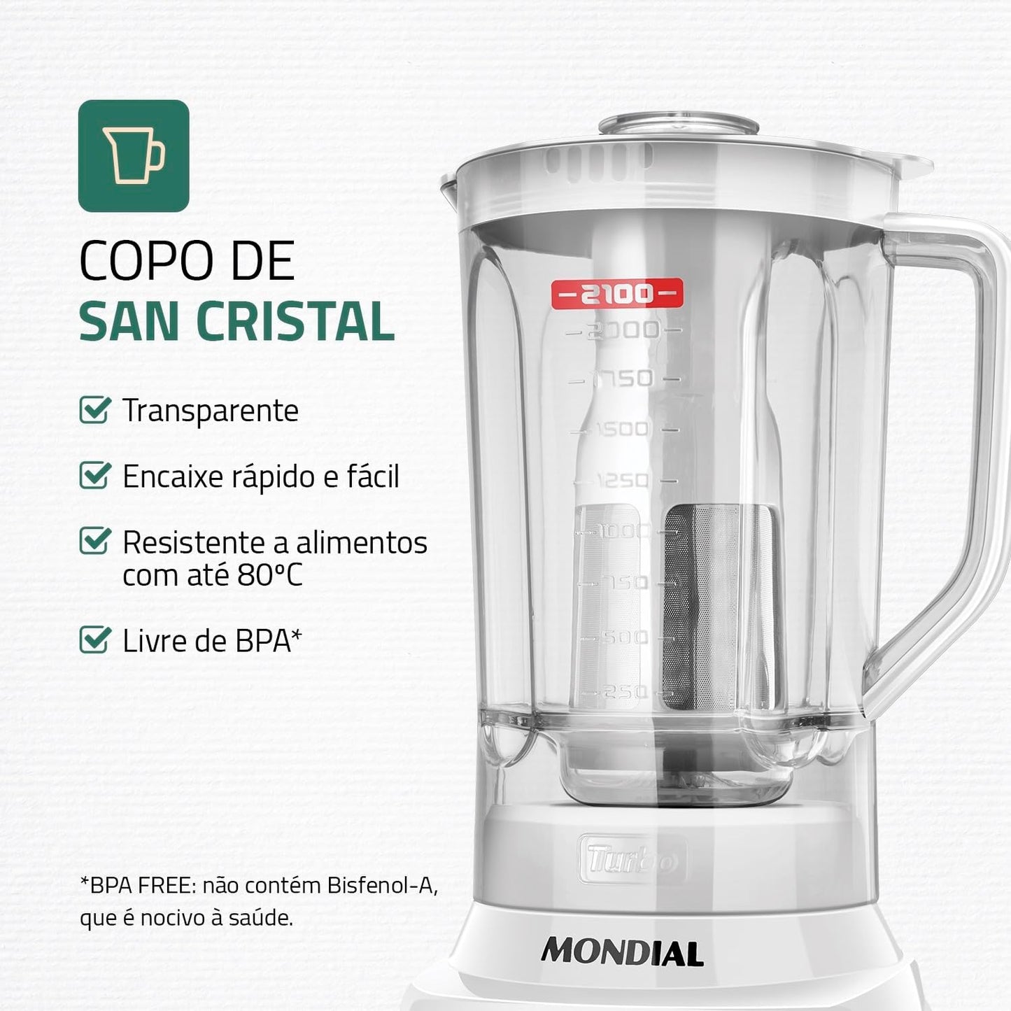 Liquidificador Turbo, Mondial, Branco/Inox, 1200W, 220V - L-1200 WI